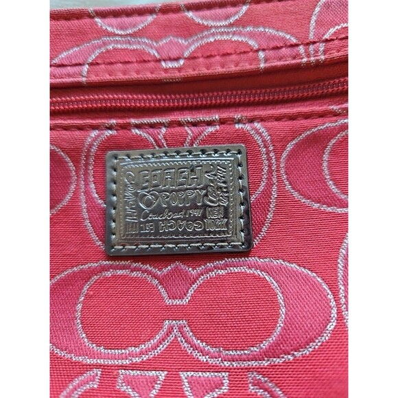 COACH Poppy Signature Lurex Large Wristlet Pouch Bag Ruby Silver EUC - Picture 2 of 10